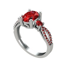 Garnet 14 ayar beyaz altın yüzük