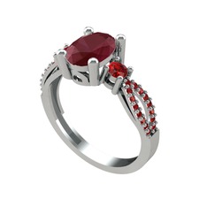 Kök yakut ve garnet 14 ayar beyaz altın yüzük
