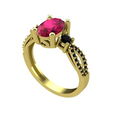 Rodolit garnet ve siyah zirkon 18 ayar altın yüzük