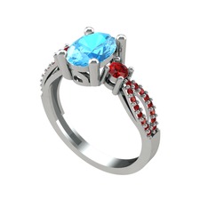 Akuamarin ve garnet 14 ayar beyaz altın yüzük