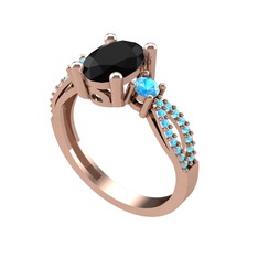 Siyah zirkon ve akuamarin 8 ayar rose altın yüzük