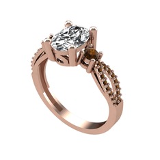 Freja Yüzük - Swarovski ve dumanlı kuvars 925 ayar rose altın kaplama gümüş yüzük #s6kh9g