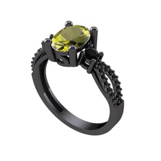 Freja Yüzük - Peridot ve siyah zirkon 925 ayar siyah rodyum kaplama gümüş yüzük #sc3qg9