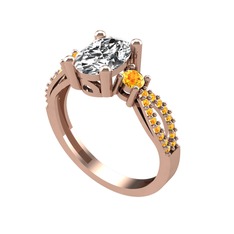 Freja Yüzük - Beyaz zirkon ve sitrin 8 ayar rose altın yüzük #sjkglv