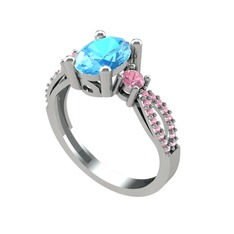Freja Yüzük - Akuamarin ve pembe kuvars 14 ayar beyaz altın yüzük #swxilq