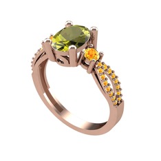 Peridot ve sitrin 8 ayar rose altın yüzük