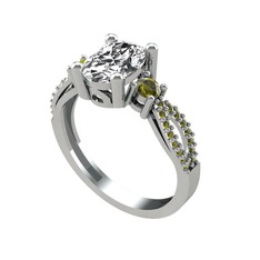 Swarovski ve peridot 18 ayar beyaz altın yüzük