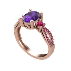 Ametist ve rodolit garnet 18 ayar rose altın yüzük