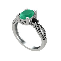 Freja Yüzük - Kök zümrüt ve siyah zirkon 925 ayar gümüş yüzük #vc5364