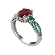 Freja Yüzük - Kök yakut ve yeşil kuvars 8 ayar beyaz altın yüzük #vusu08