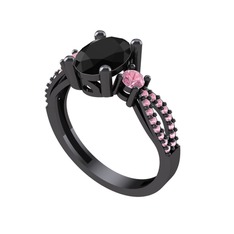 Siyah zirkon ve pembe kuvars 925 ayar siyah rodyum kaplama gümüş yüzük