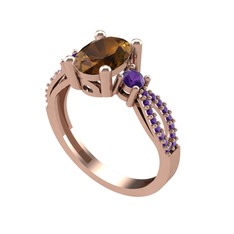 Freja Yüzük - Dumanlı kuvars ve ametist 8 ayar rose altın yüzük #wrln5j