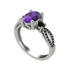 Freja Yüzük - Ametist ve siyah zirkon 925 ayar gümüş yüzük #ws6ss8