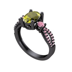 Freja Yüzük - Peridot ve pembe kuvars 925 ayar siyah rodyum kaplama gümüş yüzük #x4aqxc