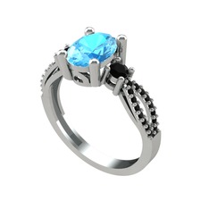 Freja Yüzük - Akuamarin ve siyah zirkon 14 ayar beyaz altın yüzük #xngqon