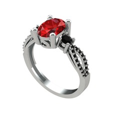 Freja Yüzük - Garnet ve siyah zirkon 14 ayar beyaz altın yüzük #yr56x0