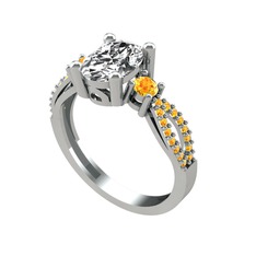 Freja Yüzük - Swarovski ve sitrin 8 ayar beyaz altın yüzük #z7ds61