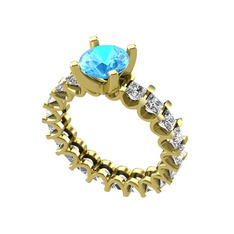 Akuamarin ve swarovski 18 ayar altın yüzük