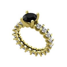 Divya Tamtur Yüzük - Siyah zirkon ve swarovski 14 ayar altın yüzük #10f1jyk