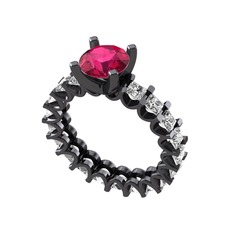 Divya Tamtur Yüzük - Rodolit garnet ve pırlanta 925 ayar siyah rodyum kaplama gümüş yüzük (3 karat) #10i7jrq
