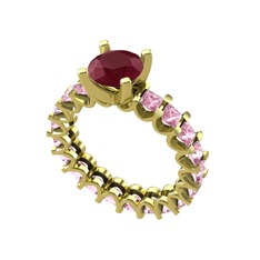 Divya Tamtur Yüzük - Kök yakut ve pembe kuvars 18 ayar altın yüzük #10o4qoy