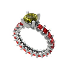 Divya Tamtur Yüzük - Peridot ve garnet 18 ayar beyaz altın yüzük #1232dw6