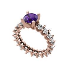 Ametist ve swarovski 925 ayar rose altın kaplama gümüş yüzük