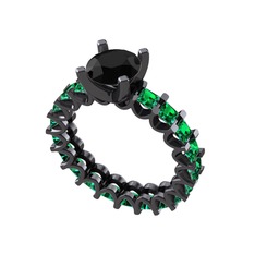 Divya Tamtur Yüzük - Siyah zirkon ve yeşil kuvars 925 ayar siyah rodyum kaplama gümüş yüzük #129v2ad