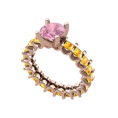 Pembe kuvars ve sitrin 925 ayar rose altın kaplama gümüş yüzük