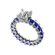 Divya Tamtur Yüzük - Beyaz zirkon ve lab safir 925 ayar gümüş yüzük #12xbske