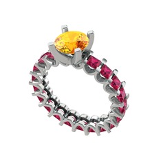 Divya Tamtur Yüzük - Sitrin ve rodolit garnet 14 ayar beyaz altın yüzük #1350hhj