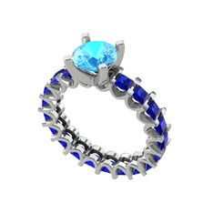 Divya Tamtur Yüzük - Akuamarin ve lab safir 18 ayar beyaz altın yüzük #14qhe1s