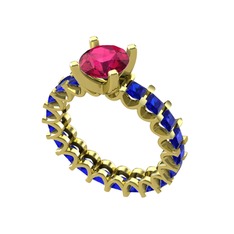 Rodolit garnet ve lab safir 14 ayar altın yüzük