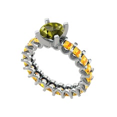 Peridot ve sitrin 8 ayar beyaz altın yüzük