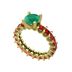 Divya Tamtur Yüzük - Kök zümrüt ve garnet 925 ayar altın kaplama gümüş yüzük #15kwgk3