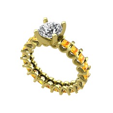 Beyaz zirkon ve sitrin 925 ayar altın kaplama gümüş yüzük