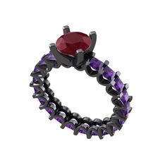 Divya Tamtur Yüzük - Kök yakut ve ametist 925 ayar siyah rodyum kaplama gümüş yüzük #15v0tlu