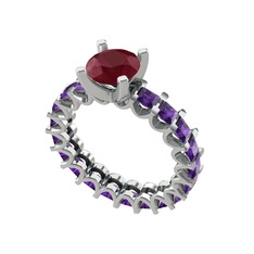 Divya Tamtur Yüzük - Kök yakut ve ametist 18 ayar beyaz altın yüzük #166h1ow