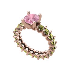 Pembe kuvars ve peridot 14 ayar rose altın yüzük