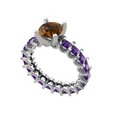 Divya Tamtur Yüzük - Dumanlı kuvars ve ametist 18 ayar beyaz altın yüzük #178q38j