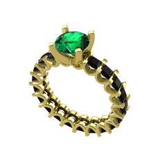 Divya Tamtur Yüzük - Yeşil kuvars ve siyah zirkon 14 ayar altın yüzük #17fjsj9