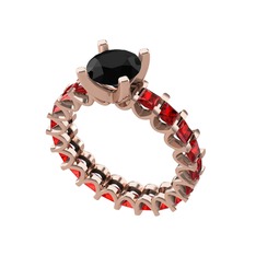 Siyah zirkon ve garnet 14 ayar rose altın yüzük