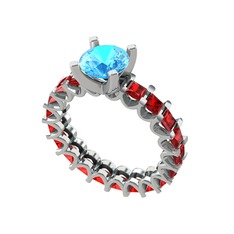 Divya Tamtur Yüzük - Akuamarin ve garnet 14 ayar beyaz altın yüzük #17k44oi