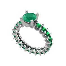 Divya Tamtur Yüzük - Kök zümrüt ve yeşil kuvars 8 ayar beyaz altın yüzük #18zxr7m