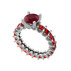 Kök yakut ve garnet 14 ayar beyaz altın yüzük