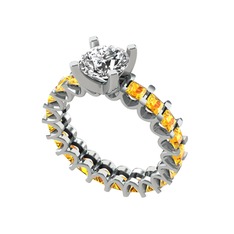 Swarovski ve sitrin 8 ayar beyaz altın yüzük