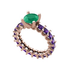 Divya Tamtur Yüzük - Kök zümrüt ve ametist 925 ayar rose altın kaplama gümüş yüzük #1adqd9d