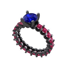 Divya Tamtur Yüzük - Lab safir ve rodolit garnet 925 ayar siyah rodyum kaplama gümüş yüzük #1b6jqop