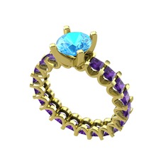 Divya Tamtur Yüzük - Akuamarin ve ametist 14 ayar altın yüzük #1can6bk