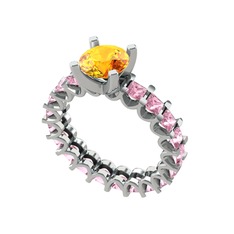 Sitrin ve pembe kuvars 14 ayar beyaz altın yüzük